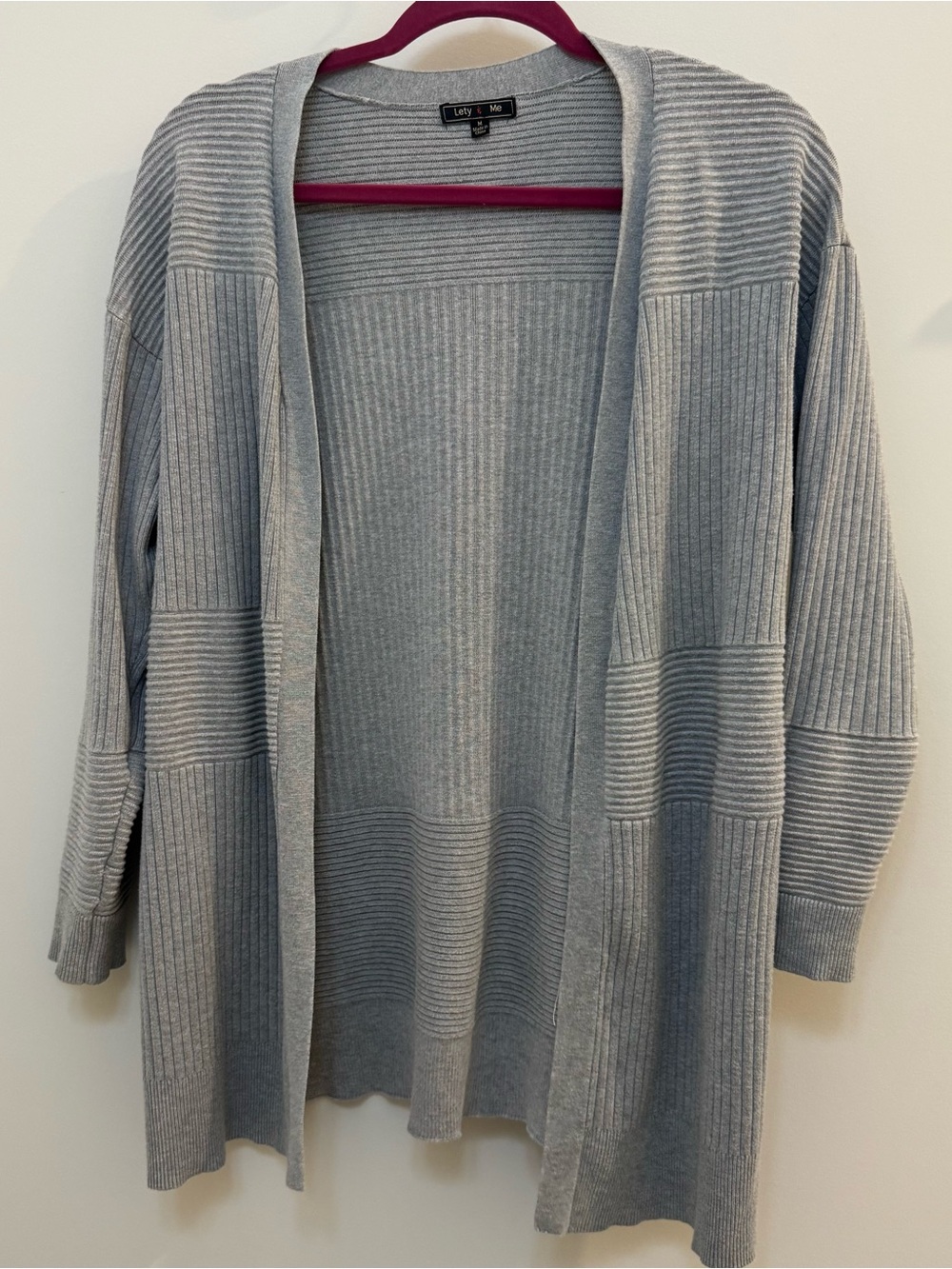 Open-Front Ribbed Cardigan - Light Gray